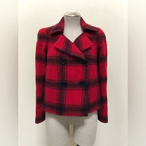 Talbots wool alpaca plaid checkered double breasted jacket crop pea coat 4p